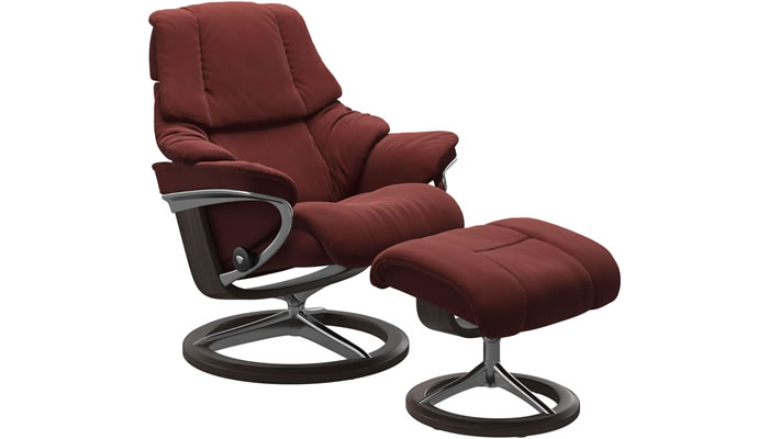 Stressless Reno with Cross Base Signature and Stool in Begonia Rust Fabric
